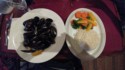 Mussels, rice, and veggies in St Pierre